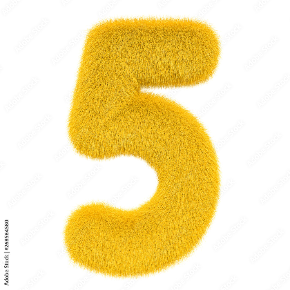 Colored, fluffy, hairy number 5. 3D rendering Colored, fluffy, hairy number 5. 3D rendering