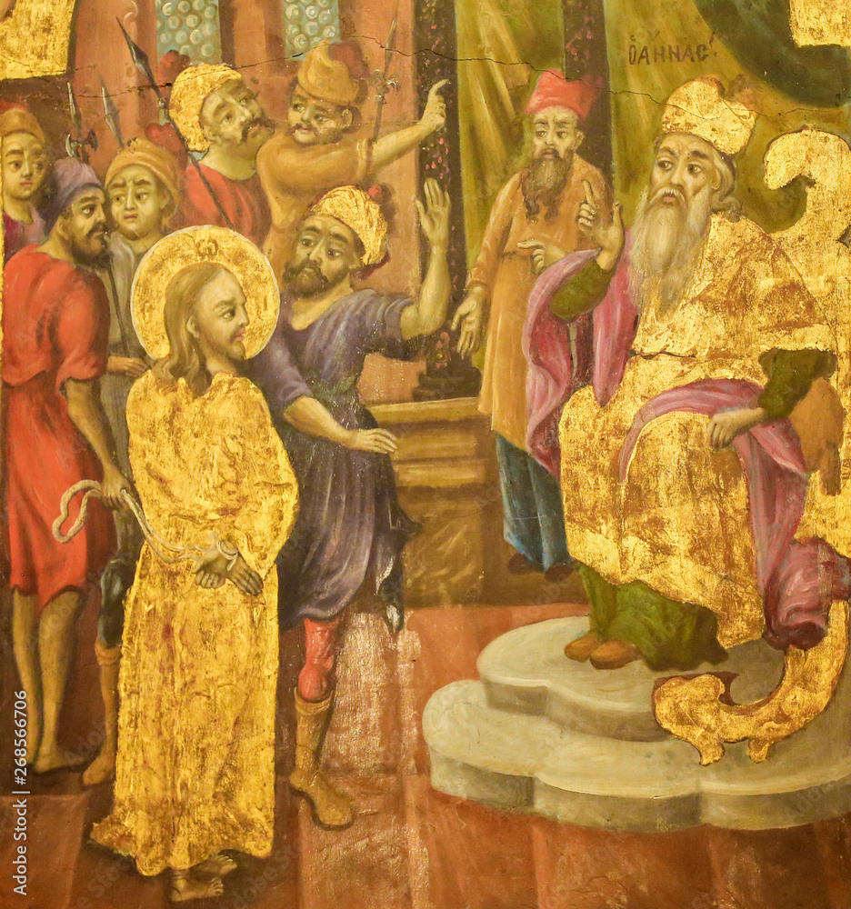 Fresco in Church of the Holy Sepulchre, Jerusalem - Sanhedrin Trial of Jesus