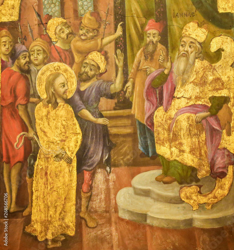 Fresco in Church of the Holy Sepulchre  Jerusalem - Sanhedrin Trial of Jesus