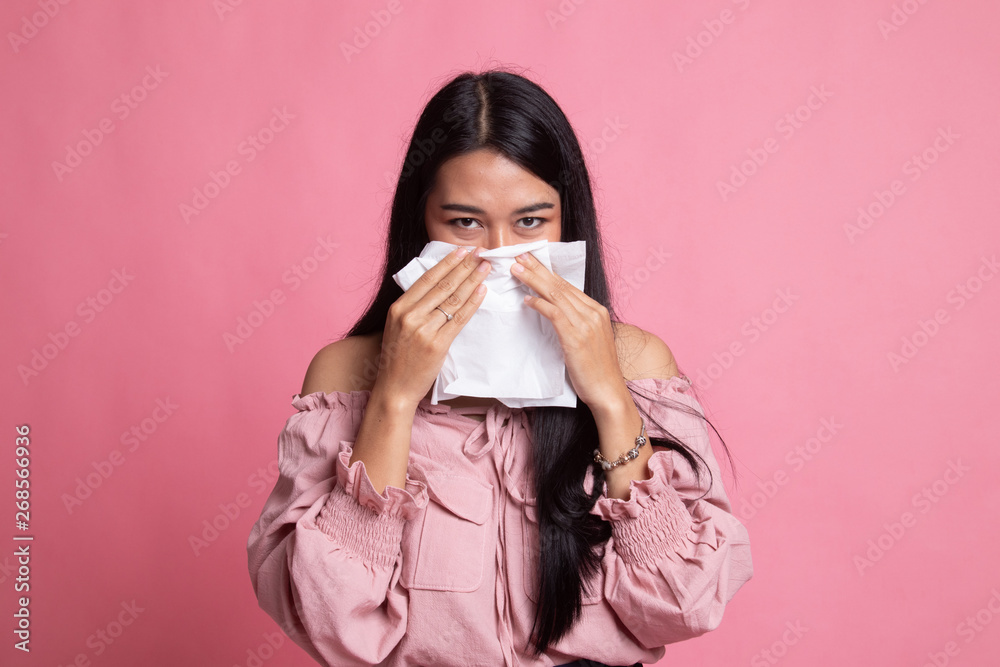 Young Asian woman got sick and flu. Young Asian woman got sick and flu.