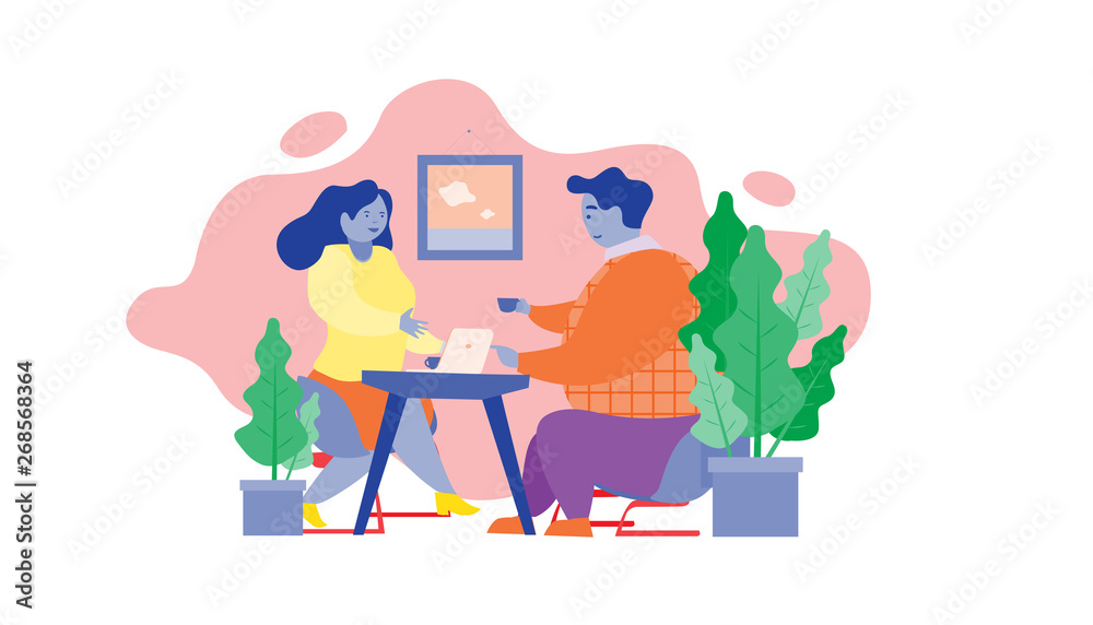 Fototapeta premium Office Meeting and Appointment Vector Illustration In Isolated White Background, suitable for landing page, ui, web banners, mobile apps intro card, print, news editorial, flyer, and event graphics