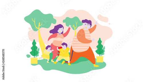 Family Gathering Day in the Park Vector Illustration In Isolated White Background, suitable for landing page, ui, web banners, mobile apps intro card, print, news editorial, flyer, and event graphics