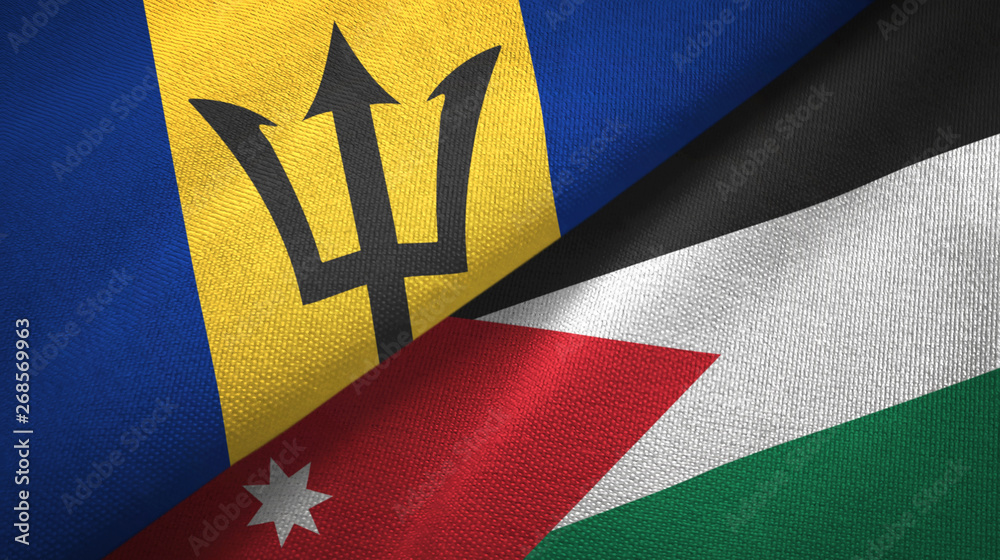 Barbados and Jordan two flags textile cloth, fabric texture
