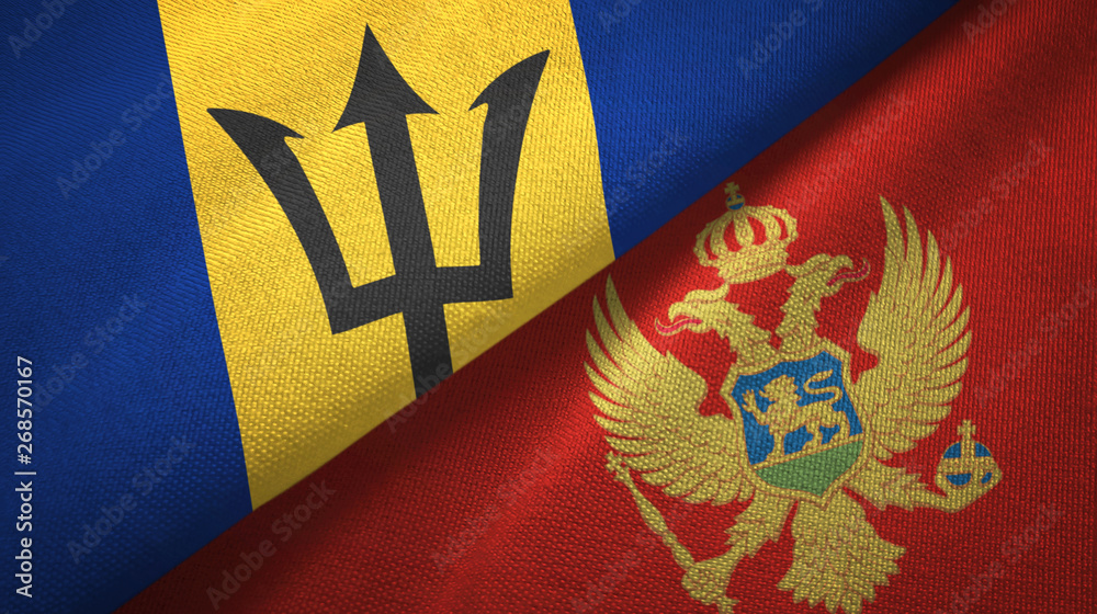 Barbados and Montenegro two flags textile cloth, fabric texture Barbados and Montenegro two flags textile cloth, fabric texture