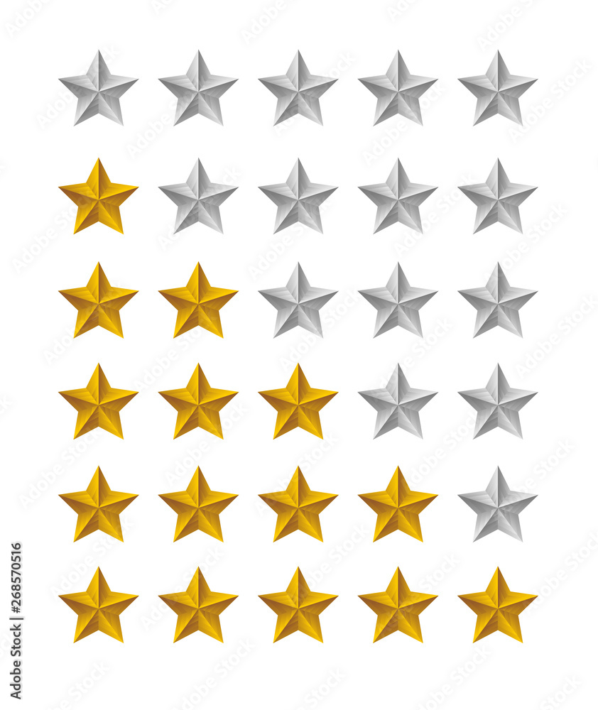 Star rating symbols with 5 star. Terrible, bad, alright, good, perfect rank set. Quality feedback experience level concept. Isolated vector badge for website, app or games Star rating symbols with 5 star. Terrible, bad, alright, good, perfect rank set. Quality feedback experience level concept. Isolated vector badge for website, app or games