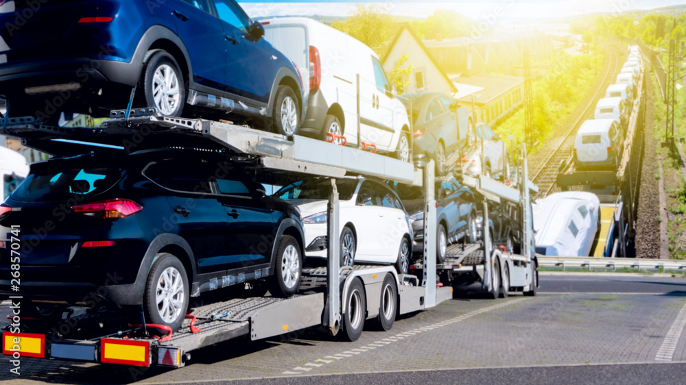 New cars on truck . Transportation New Cars .