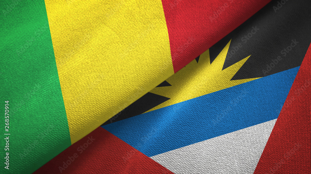 Mali and Antigua and Barbuda two flags textile cloth, fabric texture 