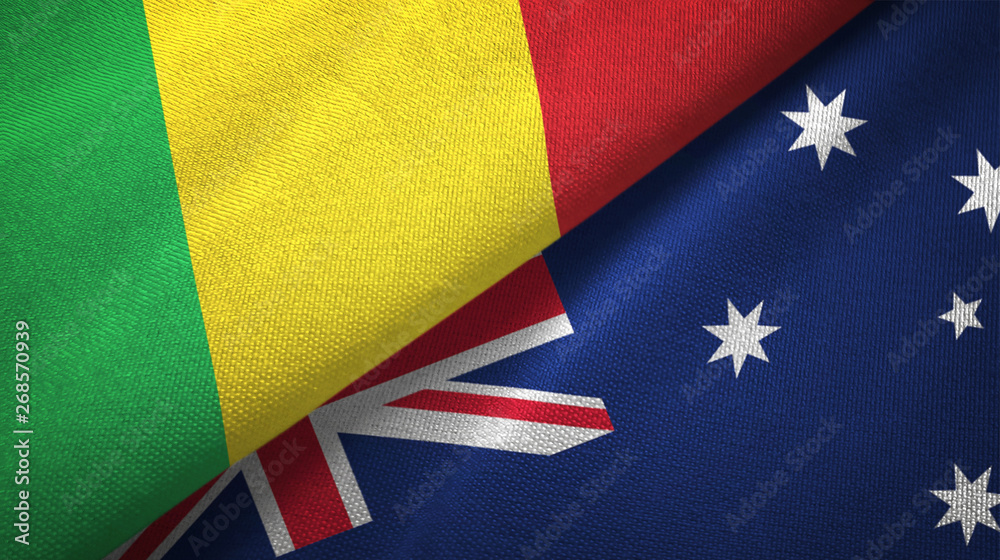 Mali and Australia two flags textile cloth, fabric texture Mali and Australia two flags textile cloth, fabric texture