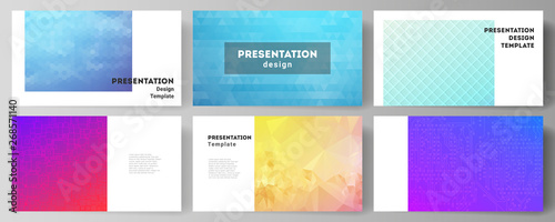 The minimalistic abstract vector illustration of the editable layout of the presentation slides design business templates. Abstract geometric pattern with colorful gradient business background.