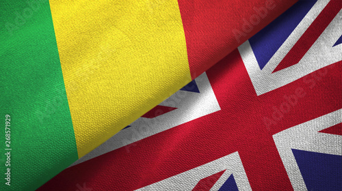 Mali and United Kingdom two flags textile cloth, fabric texture