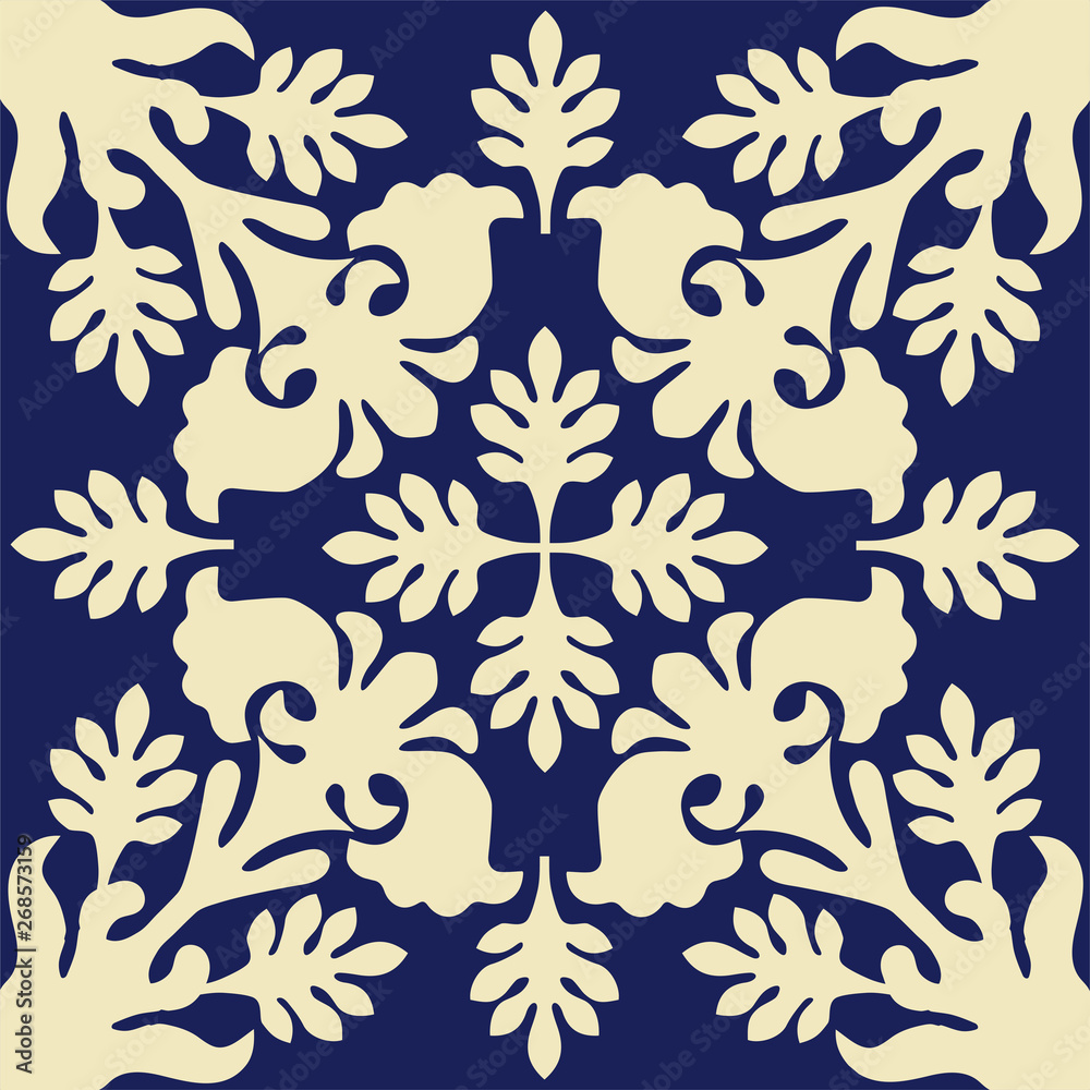 ハワイアンキルトのパターン 青 自然 背景イラスト テクスチャ 夏のイメージ ベクターデータ Hawaiian Quilt Background Stock Vector Adobe Stock