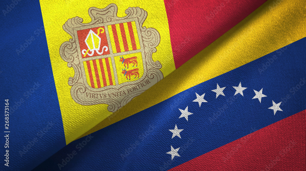 Andorra and Venezuela two flags textile cloth, fabric texture Andorra and Venezuela two flags textile cloth, fabric texture