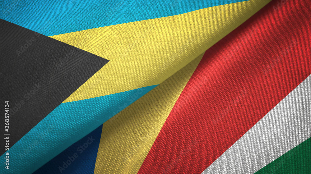 Obraz premium Bahamas and Seychelles two flags textile cloth, fabric texture