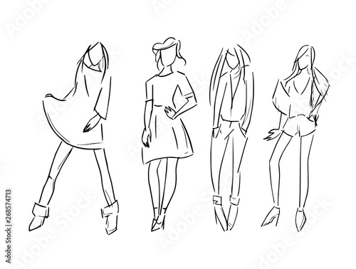 fashion girl set vector sketch illustration isolated