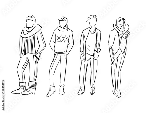 fashion man vector sketch illustration isolated set