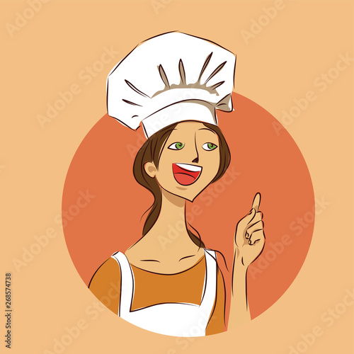 Chef. Cook girl recommendation vector illustration doodle