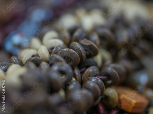Wooden rosary beads closeup