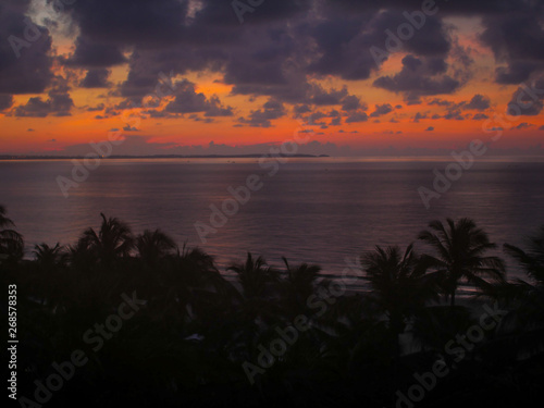 beautiful sunrise sunset with clouds and palm trees