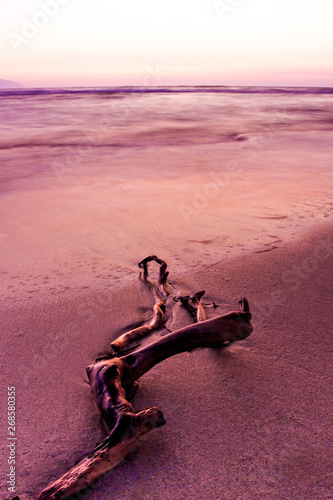 Landscape photography. Sunset and purple nature background. long exposure photo