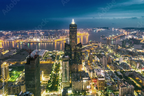 Aerial shot of city Kaohsiung at night  Taiwan