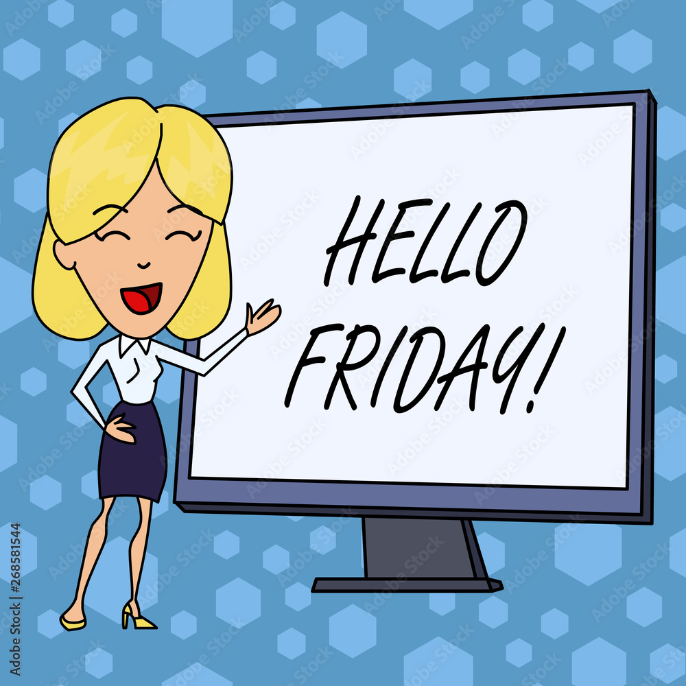 Word writing text Hello Friday. Business photo showcasing used to express happiness from beginning of fresh week Word writing text Hello Friday. Business photo showcasing used to express happiness from beginning of fresh week