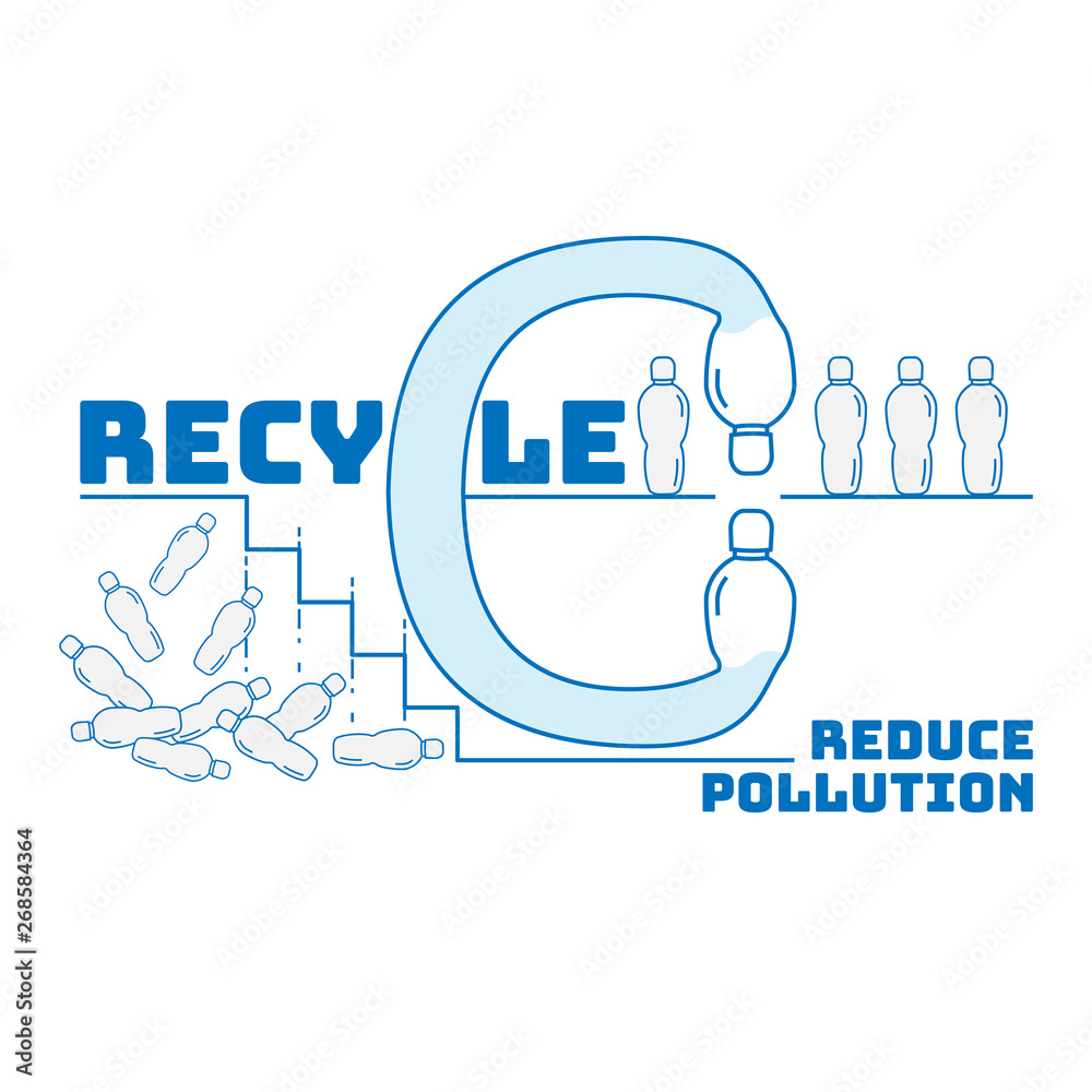 The significance of plastic bottle recycling to reduce plastic pollution. Typographic symbol of single-use plastic recycling. Vector illustration outline flat design style. The significance of plastic bottle recycling to reduce plastic pollution. Typographic symbol of single-use plastic recycling. Vector illustration outline flat design style.