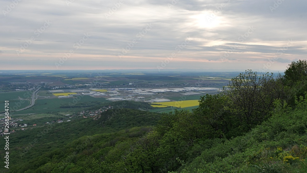 Fototapeta premium View of industrial park north of Nitra city, central Slovakia, from Zobor hill. This is industrial zone where Slovak Jaguar Land Rover facility is located. 