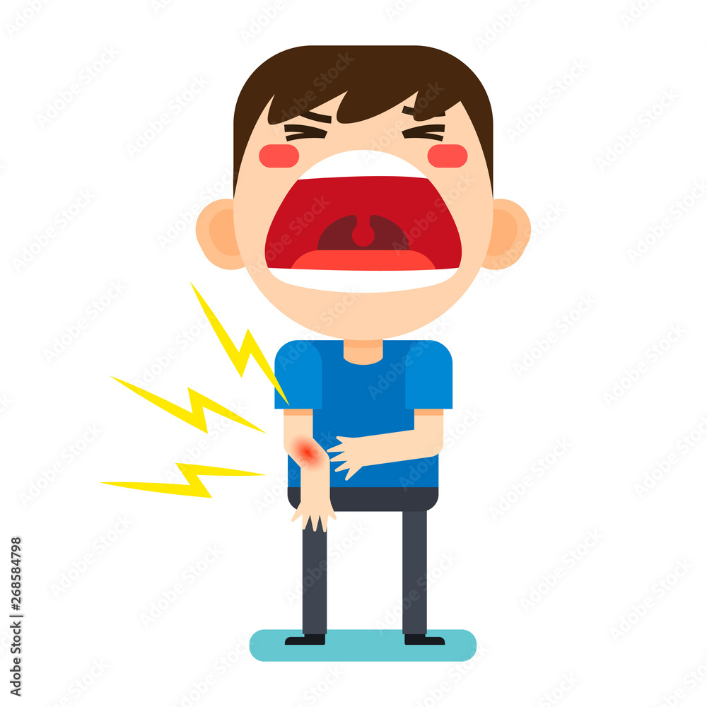 Tiny cute man character broken right arm_V2