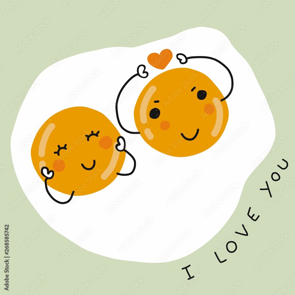 Obraz premium Fries eggs couple I love you cartoon vector illustration doodle style