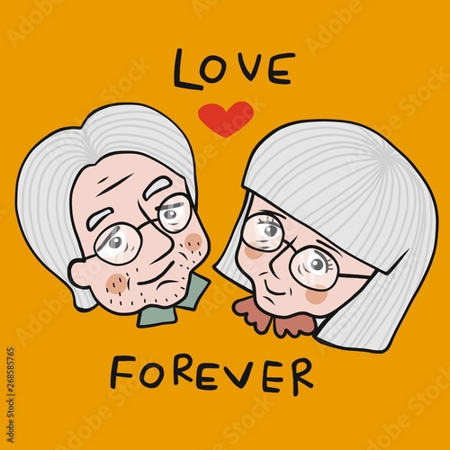 Old couple lover love forever cartoon vector illustration