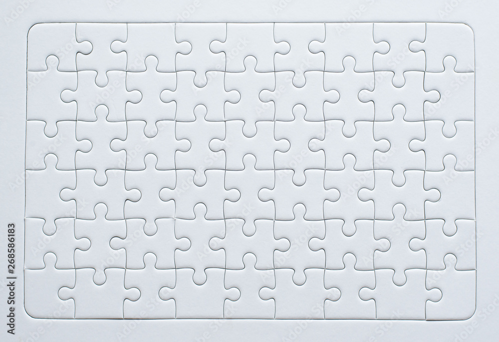 Jigsaw puzzle white colour,Puzzle pieces grid,Success mosaic solution  template,Horizontal on white background copy space for text,Top view Stock  Illustration | Adobe Stock