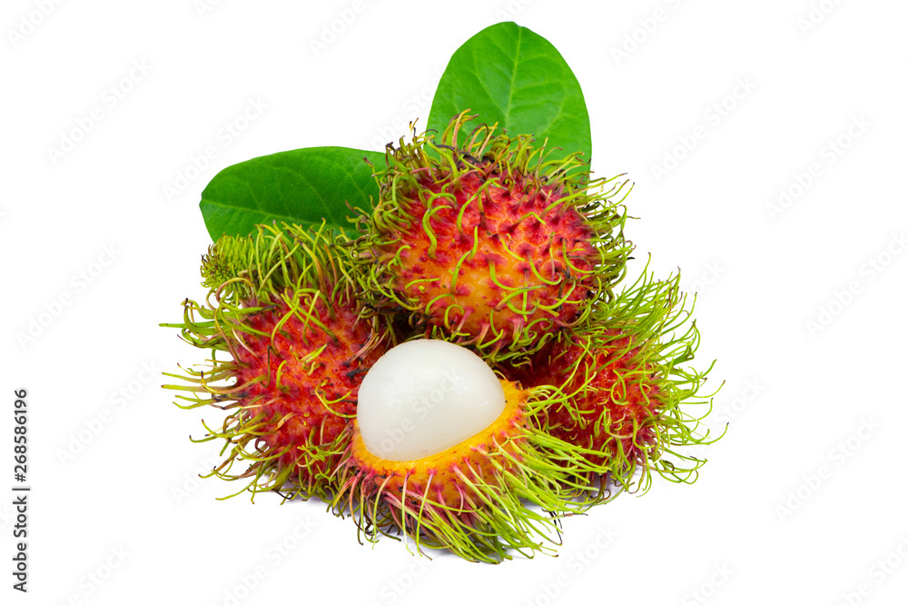 Pile of fresh sweet red and green rambutan fruits isolated on white background. Pile of fresh sweet red and green rambutan fruits isolated on white background.