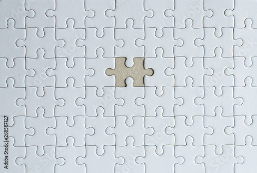 Puzzle pieces grid,Jigsaw puzzle white colour,Success mosaic solution template,Horizontal on white background copy space for text,Top view