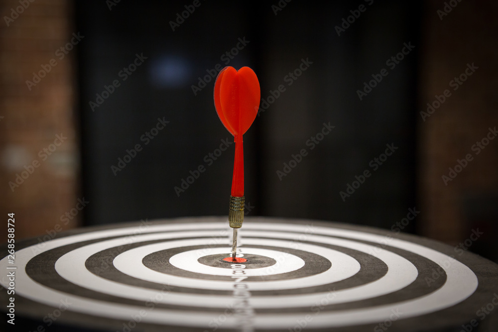 Red dart target arrow hitting on bullseye with,Target marketing and business success concept - Image Red dart target arrow hitting on bullseye with,Target marketing and business success concept - Image