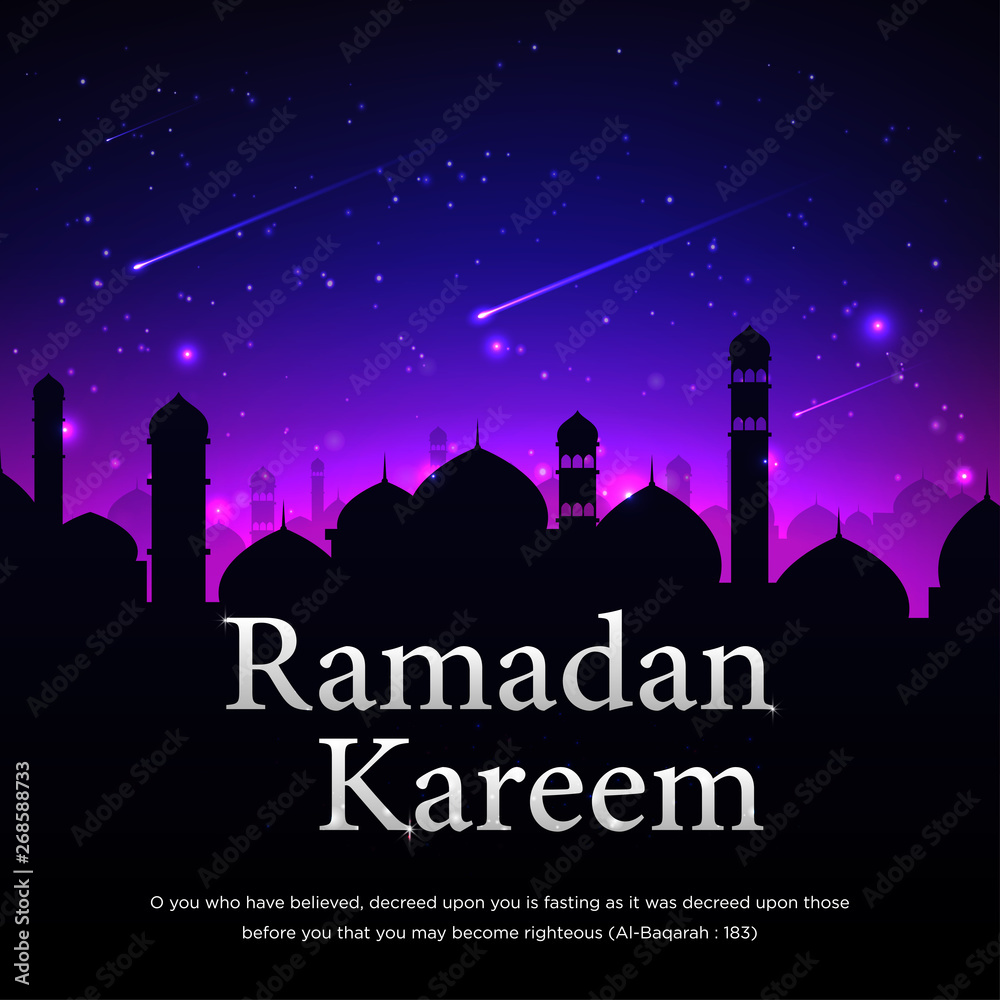 ramadan kareem elegance background design with arabian night style and mosque dome silhouette with super moon