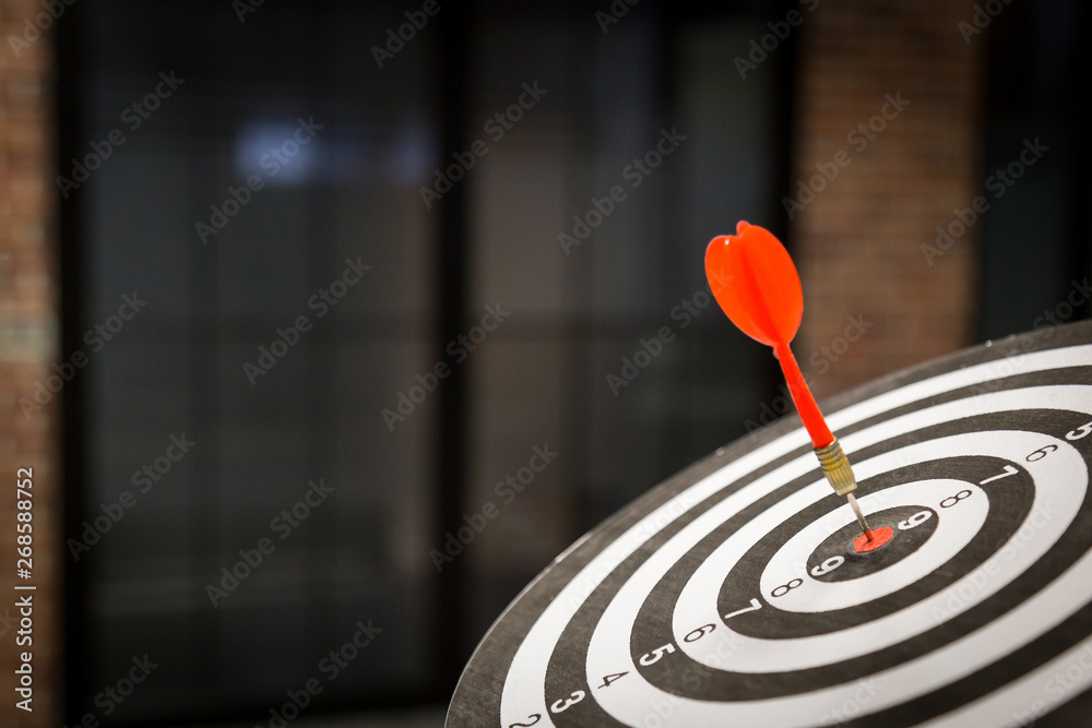 Red dart target arrow hitting on bullseye with,Target marketing and business success concept - Image