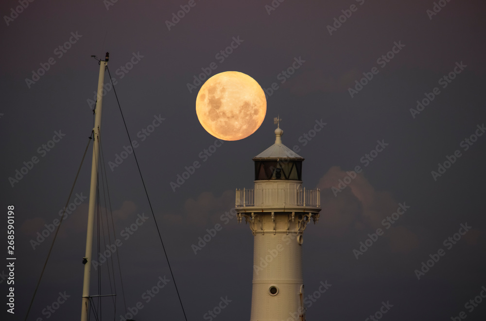 Moon Rising over the Wollongong Breakwater Lighthouse