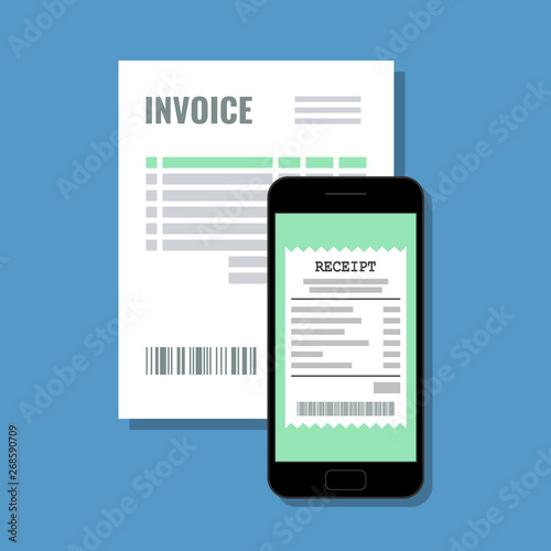 invoice receipt on mobile phone screen, online payment with smartphone