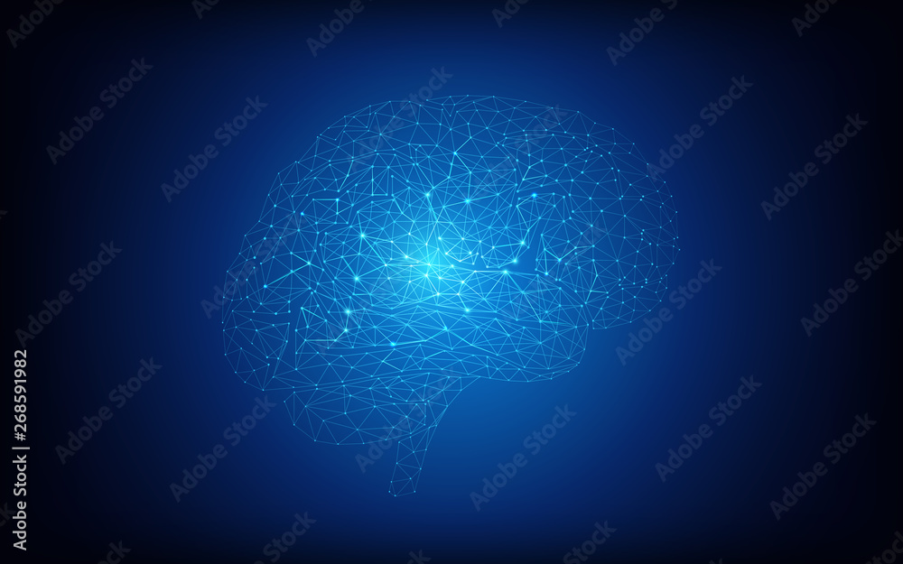 Human brain and Artificial intelligence concept on dark blue background ...