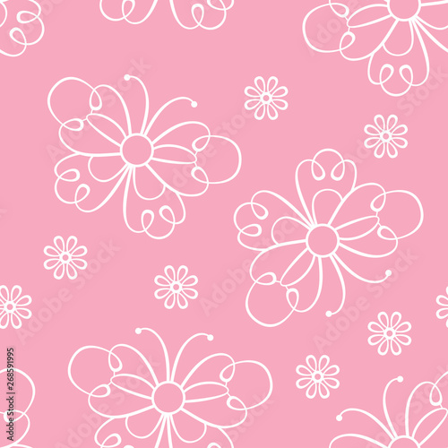 Seamless pattern with lace butterflies and flowers. Pink girly background. Vector illustration.
