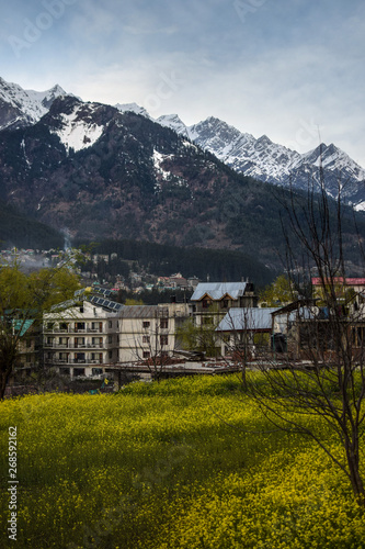 Amazing mountain landscape with colorful vivid cloudy sky, natural outdoor travel background. Beauty world