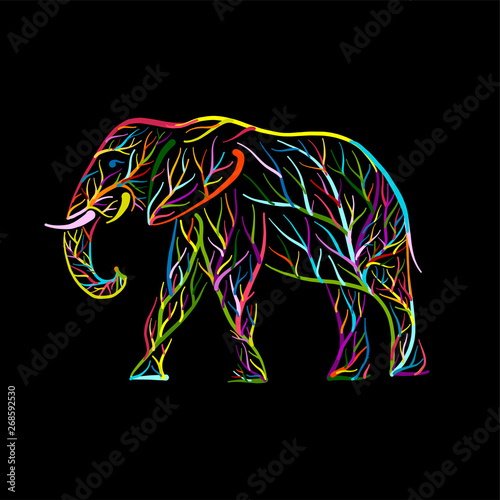Elephant shape made from tree branches