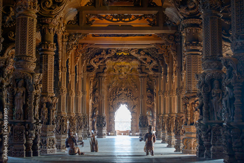 Slika na platnu The Sanctuary of Truth made of wood interior in Pattaya, Chonburi, Thailand