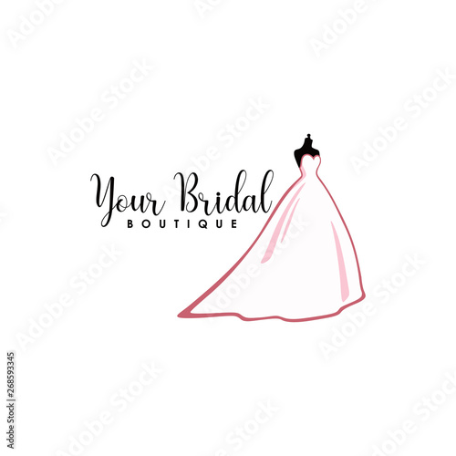 Pink Bridal Boutique Logo, Icon, Sign, Mannequin, Fashion, Beautiful Bride, Vector Design
