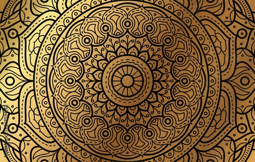 Elegant background with gold luxury floral pattern texture and traditional arabian mandala concept, use for islamic ramadan banner design, business card greeting card, and poster design vector eps10