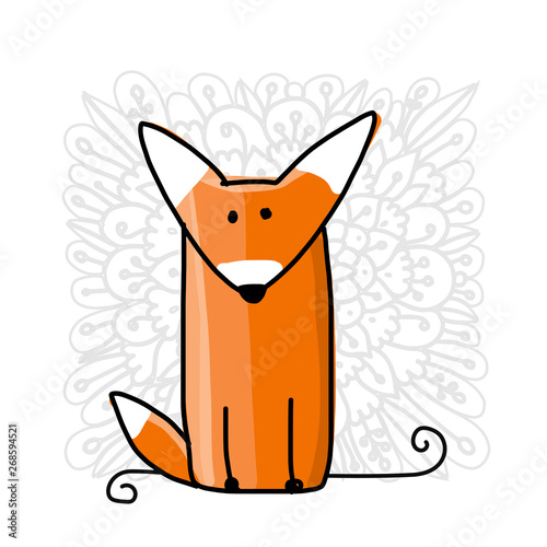 Cute red fox, sketch for your design