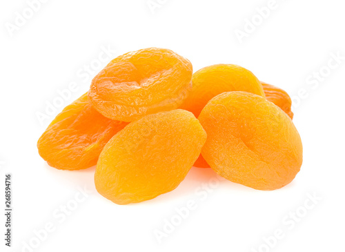 Dry apricots fruit on white background