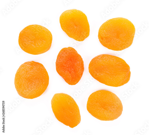 Dry apricots fruit on white background