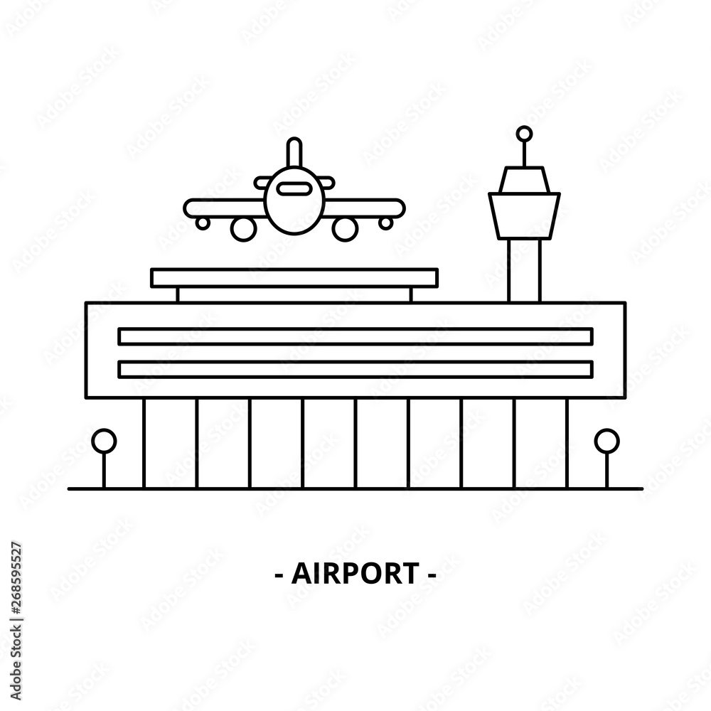Airport, plane thin line design template