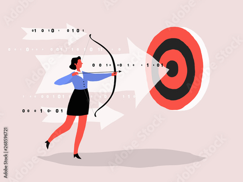 Business woman aiming the target. Concept vector illustration photo